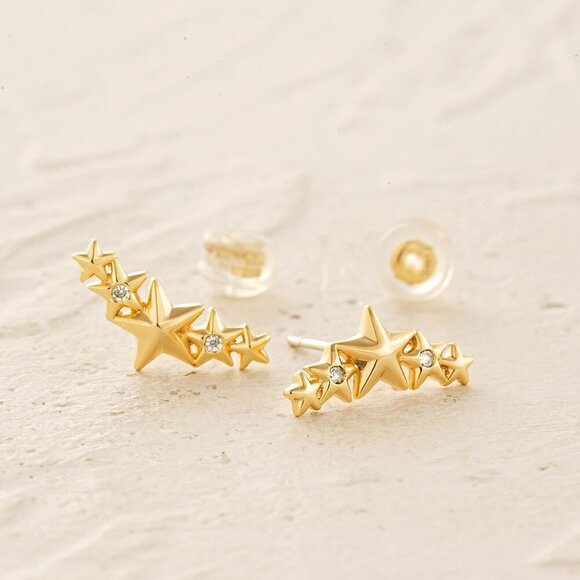 Women Moon and Star Earrings Gold Stud 14K Gold Plated Small Simple Hypoallergen - Picture 5 of 5